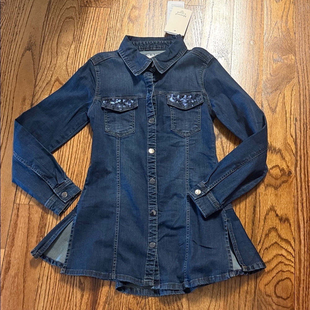 Mayoral girls denim dress with sequin pocket details size 10 NWT